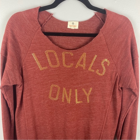 SUNDRY Rust Sequins Locals Only Raw Scoop Neck Sweater Small - Picture 3 of 11